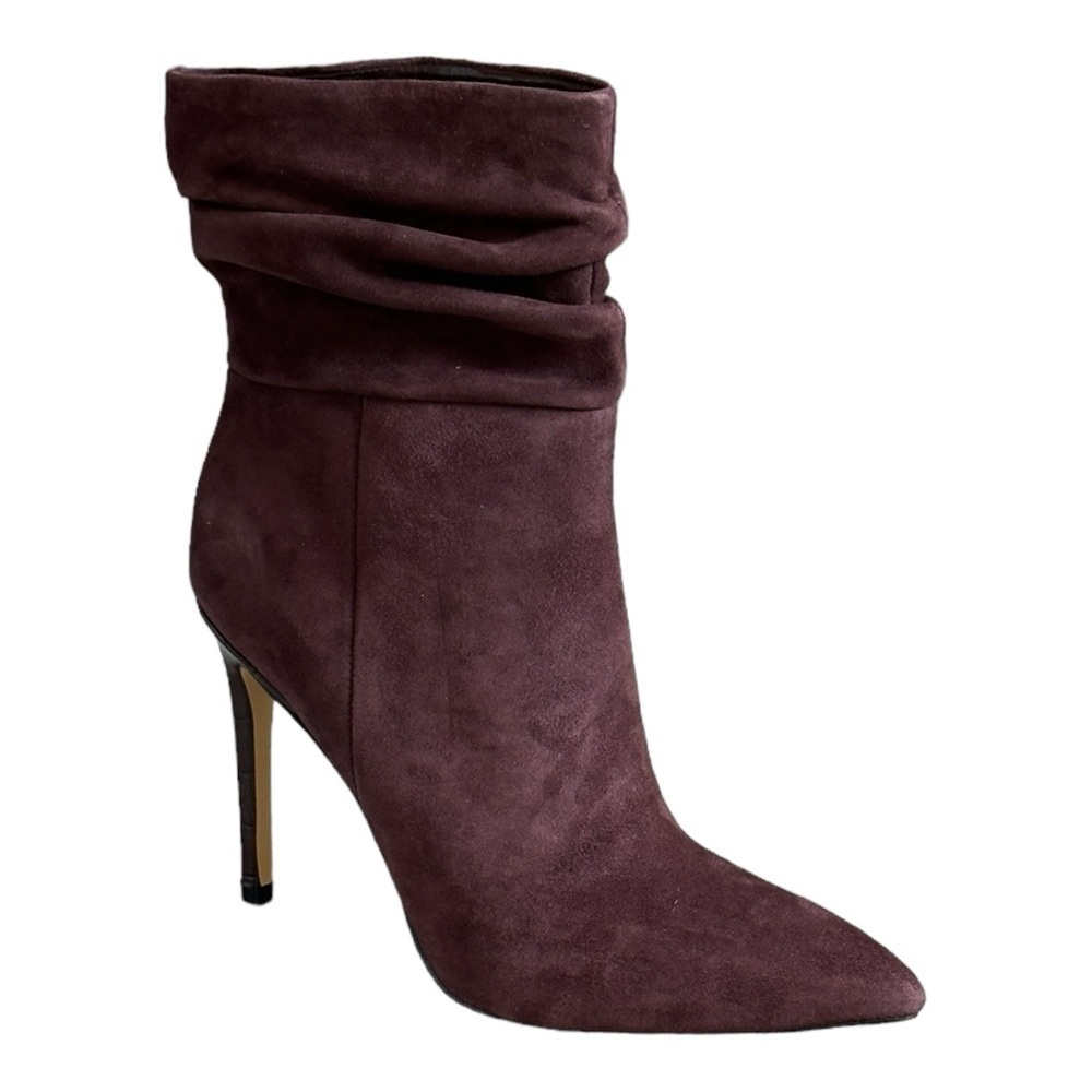 Marc Fisher Rayya Ankle Booties 9 Burgundy Suede Slouchy Point Toe Stiletto NWOB